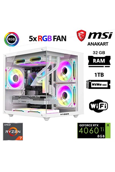 XASER Cube X80 Ryzen 7 5700x 32GB Ram 1TB M.2 NVMe SSD 8GB RTX5060 Ti Beyaz M...