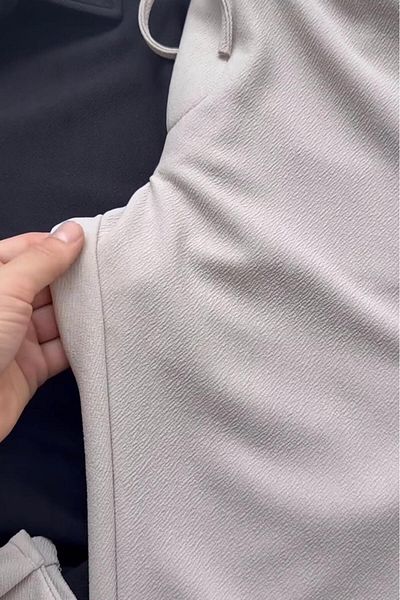 NO 601 Men's Beige Crepe Fabric Buttoned Double Leg Fabric Jogger Pantalon