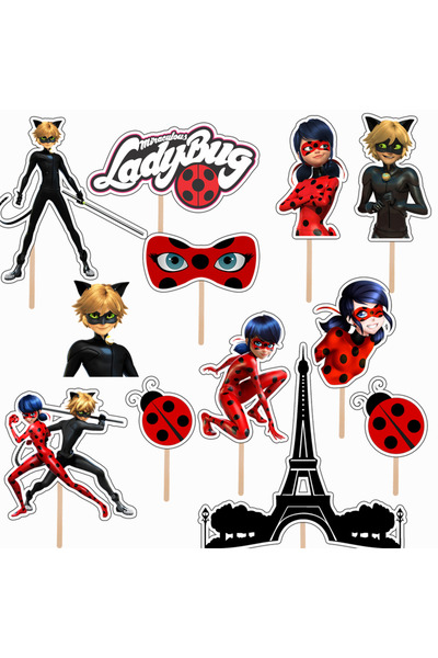 Bita Decorations Cupcake/cake accessories set, 12 pcs, Ladybug and Cat Noir theme, Photo Paper Glossy