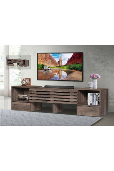 BAITY Malaysian Wood TV Table 160 cm with Movable Wooden Drawers - Brown