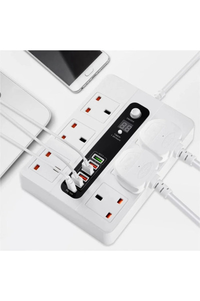 NOxON شريط طاقة بطول 3 أمتار مزود بـ 4 منافذ USB ومنفذ USB-C PD-18W بالإضافة إلى 6 مقابس تيار متردد مع ميزة المؤقت الذكي