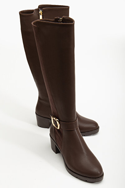 RİSSOLİ Dámské hořkohnědé semišové boty s detaily přezky na zadní straně