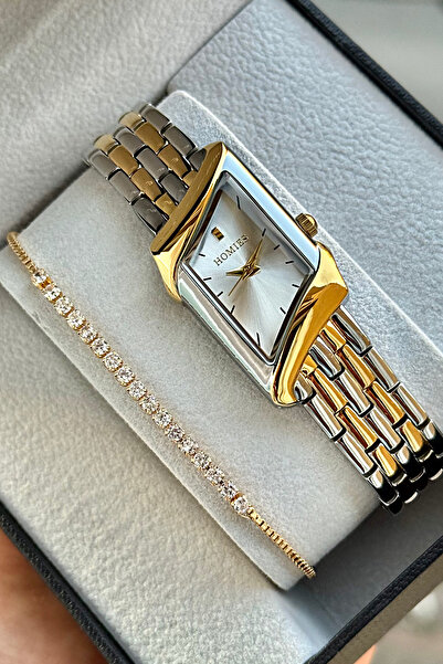 Homies Women's Wristwatch Rectangular Case Steel Cord 3Atm Waterproof Gift Box and Bracelet Gift.