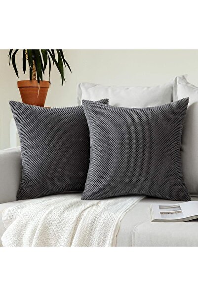 OEM Fețe de pernă decorative 40x40 cm 2 buc GRI ÎNCHIS, Fermoar ascuns