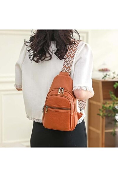 OEM Synthetic leather backpack on one shoulder, 3 compartments, light brown