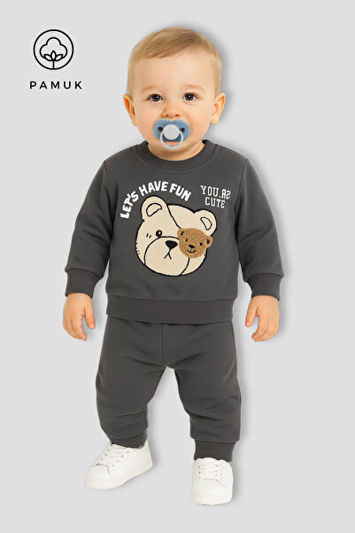 HK HOPKİDS Boy Girl Baby Teddy Bear Süzene Embroidered Seasonal Bottom Top Set