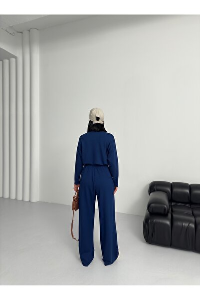 BEJNA Marineblaues Modal-Sportset mit langen Ärmeln und weichem Griff für Damen