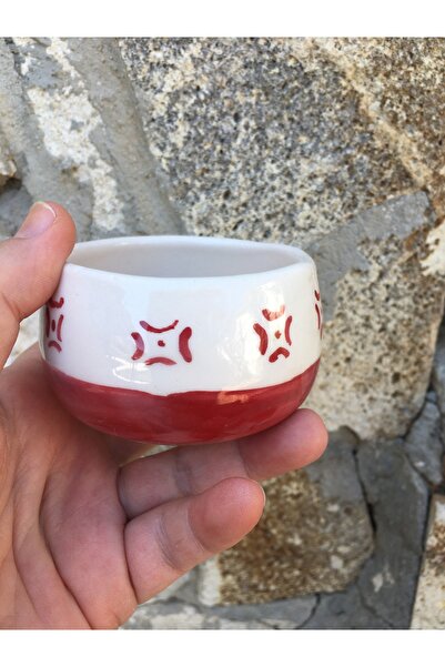 seramikanaz Red Patterned Handmade Ceramic Sauce Bowl