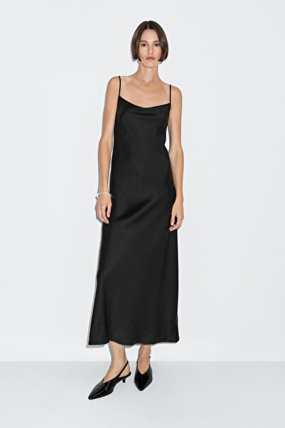 Massimo Dutti Uzun krepe kamisol elbise