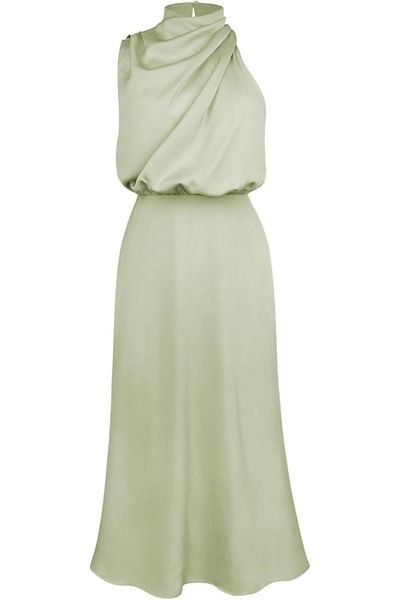 OEM Long elegant satin dress, sleeveless, light green, size S