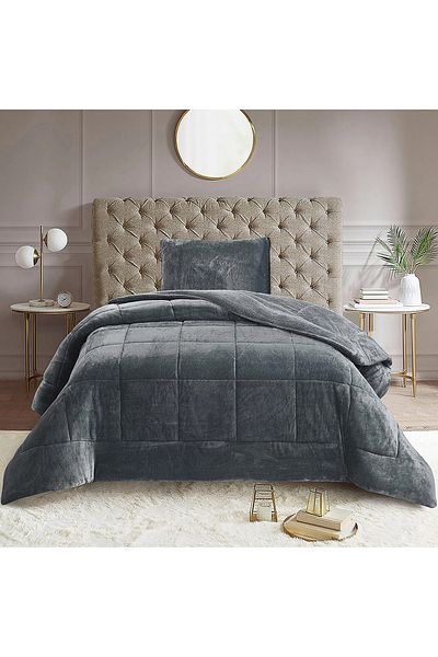 Home Box Nariko Solid Flannel 2-Piece Twin Comforter Set - 150x220 cm