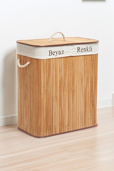 Soley | Foldi | Bamboo Çift Hazneli Örme Çamaşır Sepeti