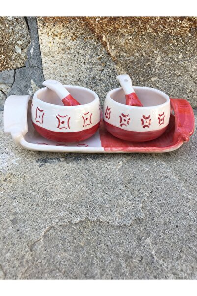 seramikanaz Red Patterned Handmade Ceramic Sauce Bowl