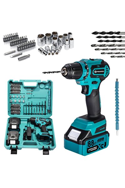 prohummer PH282 Kömürsüz 88Vf Akülü Kömürsüz 82 Parça Vidalama Matkap Seti (Mavi)