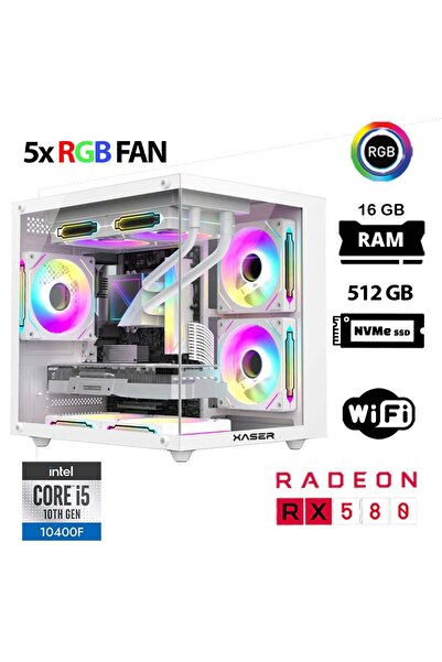 XASER Cube X120 i5 10400F 16GB Ram 512GB M.2 NVMe SSD 8GB RX580 Beyaz Masaüst...