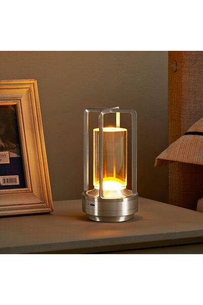 Taimi Rechargeable Cordless LED Lamp,3-Colour Infinitely Dimming Battery Powered Small,Silver