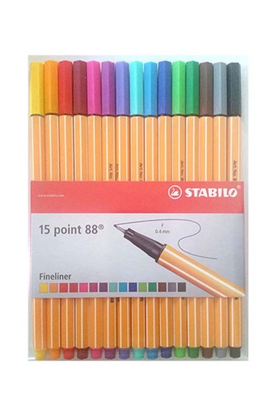 Stabilo Pack Of 15 Fineliner Pen Set With 80-Pages Anti-Stress Colouring Book