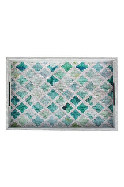 Manopoulos Serving tray, green mosaic design with white frame