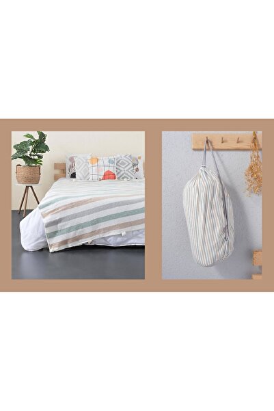 AKSU Ponponlu Bez Çantalı Pamuk Battaniye PBT-376-K