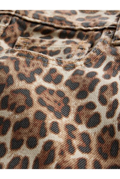 GAP Kadın Kahverengi Mid Rise UltraSoft Leopar Baggy Jean Pantolon