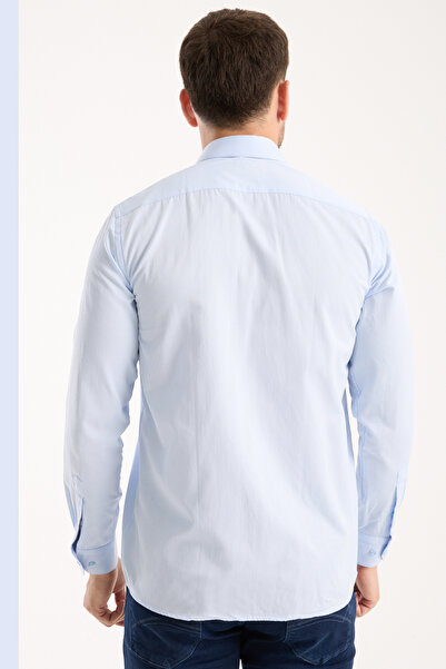 Varetta Men's Shirt Blue Long Sleeve Cotton Striped Single Pocket Casual Stylish Classic Model