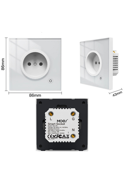 MoesHouse Priză inteligentă WiFi cu panou de sticlă, 3000W, compatibilă cu Tuya