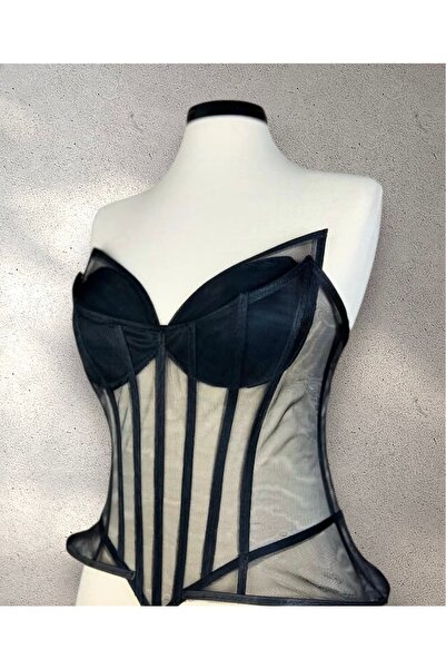 MODA Black Transparent Underwire Corset -Peplum Ready Size Wedding Dress -Party