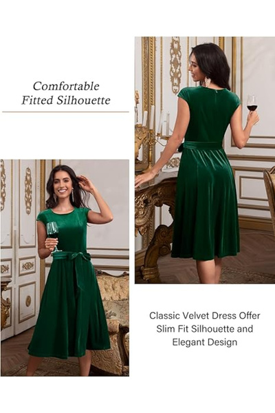 OEM Elegant dress, above the knee, sleeveless, velvet green XL