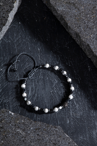 OSMANLI DOĞAL TAŞ Certified Havlit, Hematite Zircon Apparatus Natural Stone Macrame Bracelet
