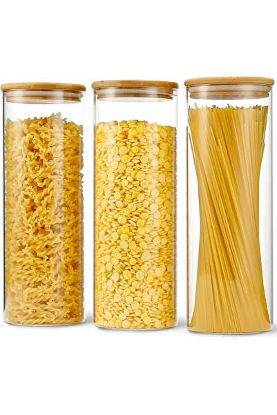 Elindor Set of 3 Elindor® Glass Jars, 2L, Bamboo Lids and Black Labels