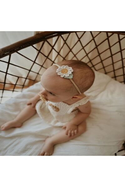 COLORFULLCLİPS Natural Handmade Floral Motif Cotton Flexible Baby Hair Band - Soft & Skin-Friendly