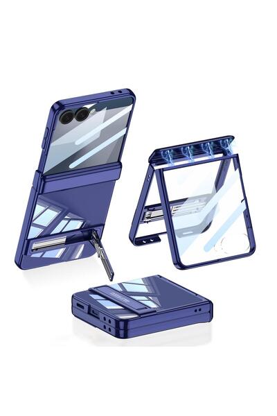 AktarMobile Galaxy Z Flip 7 uyumlu Kılıf Şeffaf Arka Kapak Kick Standlı Kamer...