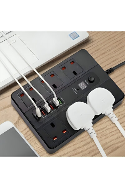 NOxON شريط طاقة بطول 3 أمتار مزود بـ 4 منافذ USB ومنفذ USB-C PD-18W بالإضافة إلى 6 مقابس تيار متردد مع ميزة المؤقت الذكي