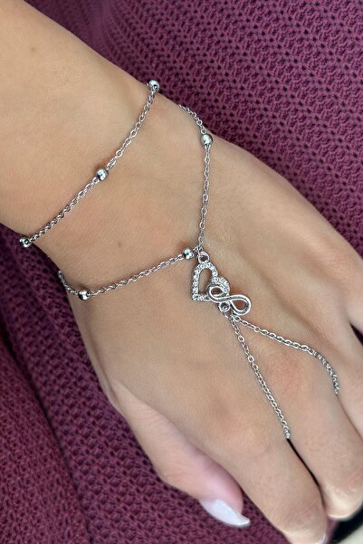 TAKIŞTIR Silver Color Steel Shahmeran with Heart and Infinity Figures and Stone Detail