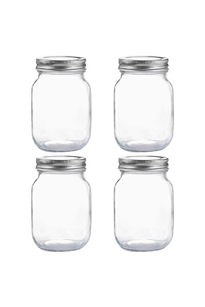 Elindor Set of 4 Elindor® Sicla Jars, Silver Metal Lids, 470 ml, Transparent