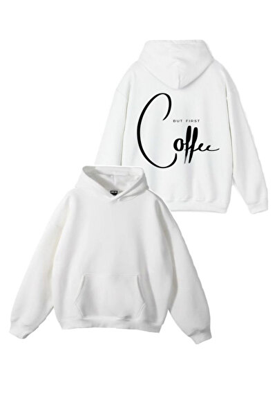 Sebesta Fashion New Season but First Coffee Printed 3 Thread Cotton Hooded Sw...