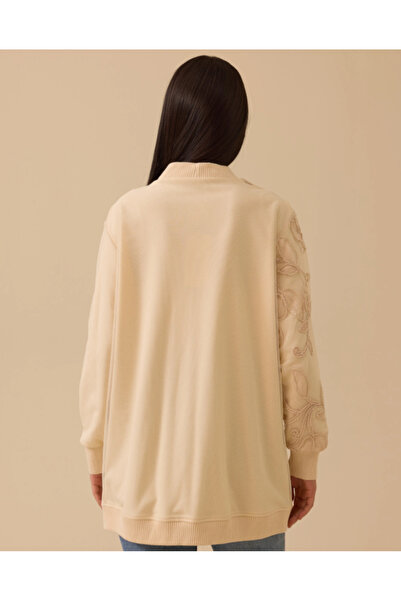 SEÇİL Kadın V Yaka Nakışlı Düğmeli Hırka - Krem