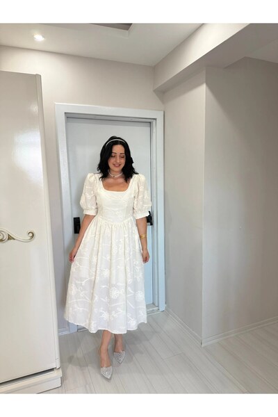 Butik Balon Kollu Brode Elbise