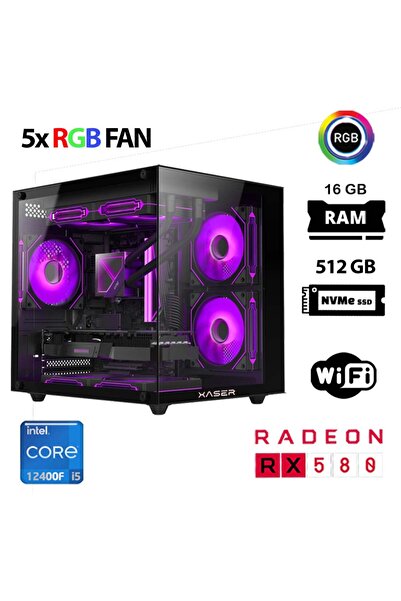 XASER Cube X150 i5 12400F 16GB Ram 512GB M.2 NVMe SSD 8GB RX580 Masaüstü Oyun...