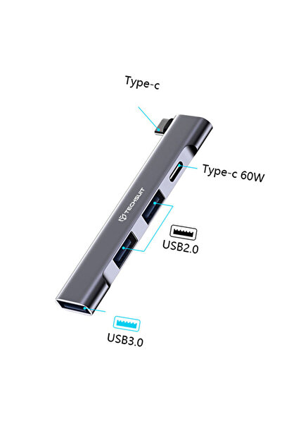 Techsuit Hub USB-C la 2x USB 2.0, 1x USB 3.0, 1x Tip-C, 60W ZenithDock H12