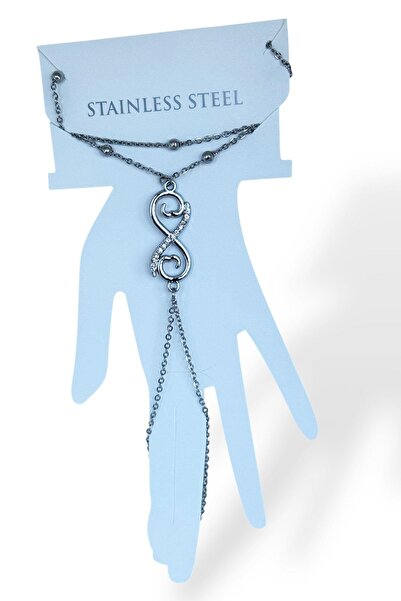 TAKIŞTIR Silver Color Infinity Figured Stone Detailed Steel Shahmeran