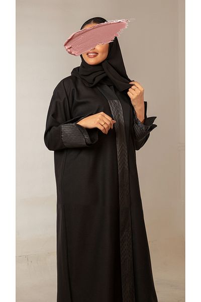outline Formal black abaya with vertical stripes