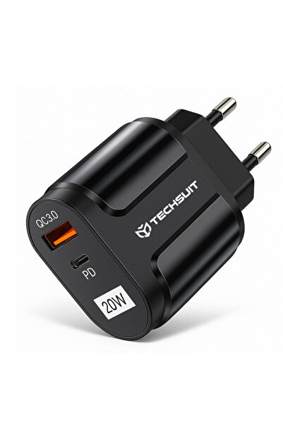 Techsuit Încărcător de perete USB-C PD 20W, QC 3.0 Techsuit, negru, CHPD038