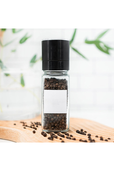 Elindor Set of 24 Elindor® Glass Spice Jars, 120 ml, Square, Bamboo Lids, Transparent