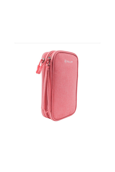 TELLUR Cable and accessory organizer bag, 21 x 12.5 x 6 cm, polyester, pink