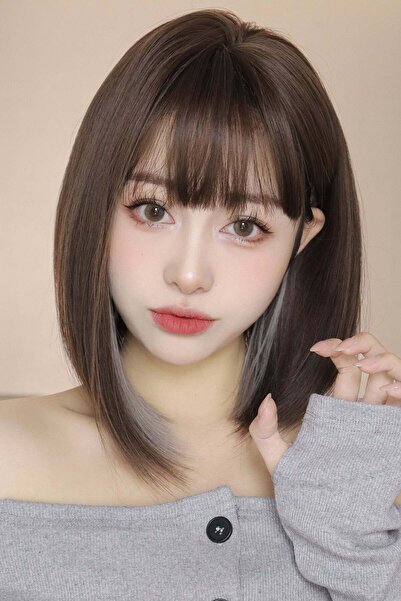 WildFashion Peruca satena cu suvite albe, tunsoare bob PER142-100