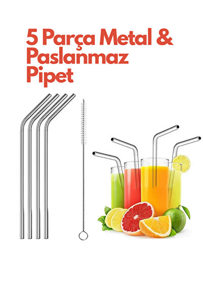 UFİX Paslanmaz Çelik Pipet Ve Temizlik Fırçası 5 Parça Yıkanabilir Çizilmez M...