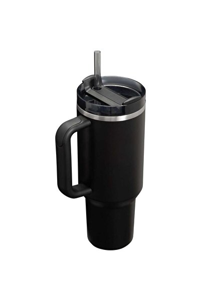 Elindor Thermos Mug, Stainless Steel, Double Wall Insulation, with Lid and Reusable Straw, Black
