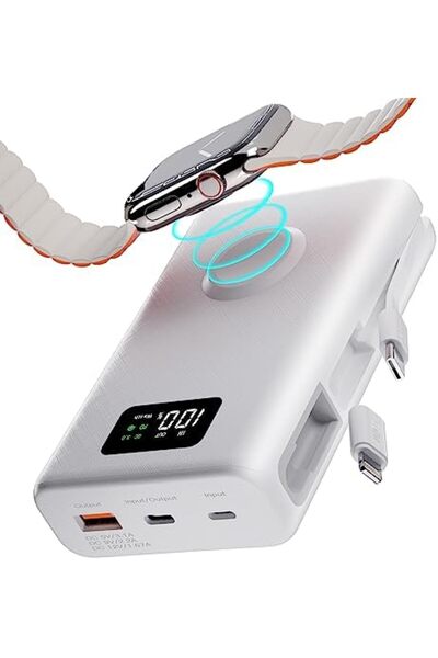 Pzoz Power Bank 20000mAh, 2-in-1 Portable Charger for iPhone 14 15 16 Pro Max, Apple Watch Series &