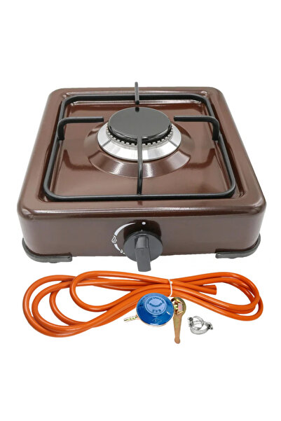 MXM Aragaz emailat maro, 1 arzător + kit reglabil GPL RH-10 + tub flexibil 2M + 2 cleme